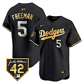 Men's Los Angeles Dodgers #5 Freddie Freeman Black Gold With Jackie Robinson Patch Limited Stitched Jersey Dzhi,baseball caps,new era cap wholesale,wholesale hats